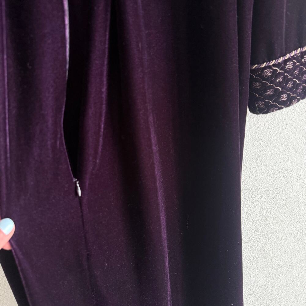 Vtg Velvet Maxi Robe 90s‎ Adonna Zip Front Housecoat Glam Loungewear Nightgown L - Picture 7 of 12